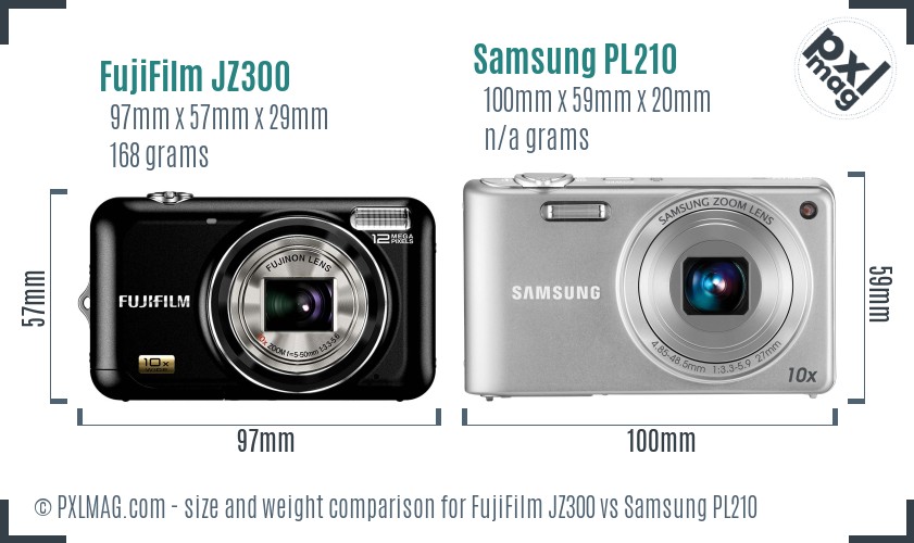 FujiFilm JZ300 vs Samsung PL210 size comparison