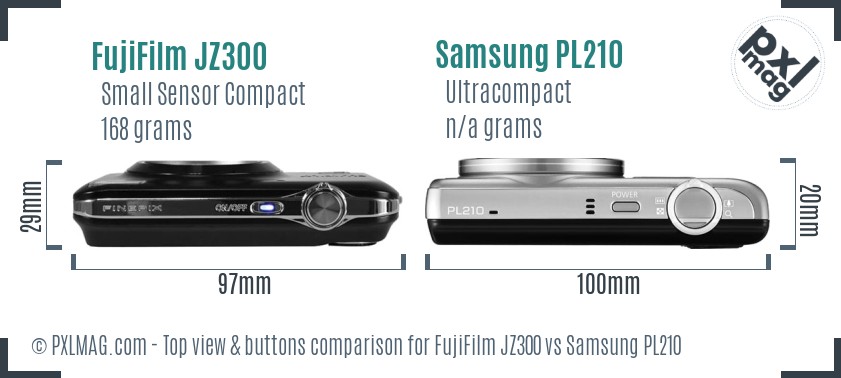 FujiFilm JZ300 vs Samsung PL210 top view buttons comparison