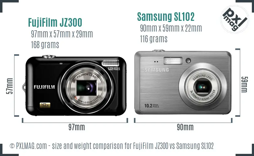 FujiFilm JZ300 vs Samsung SL102 size comparison