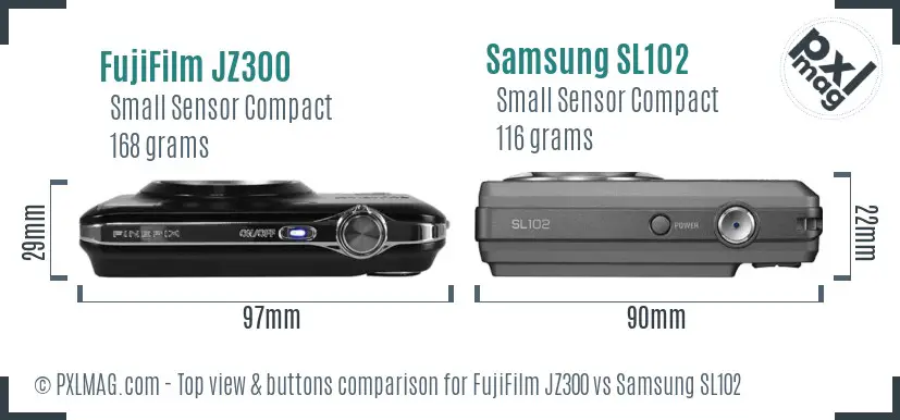 FujiFilm JZ300 vs Samsung SL102 top view buttons comparison