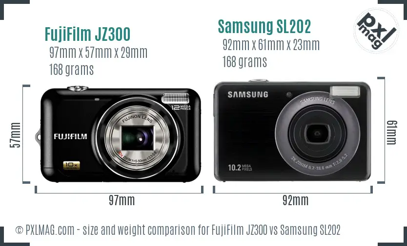FujiFilm JZ300 vs Samsung SL202 size comparison