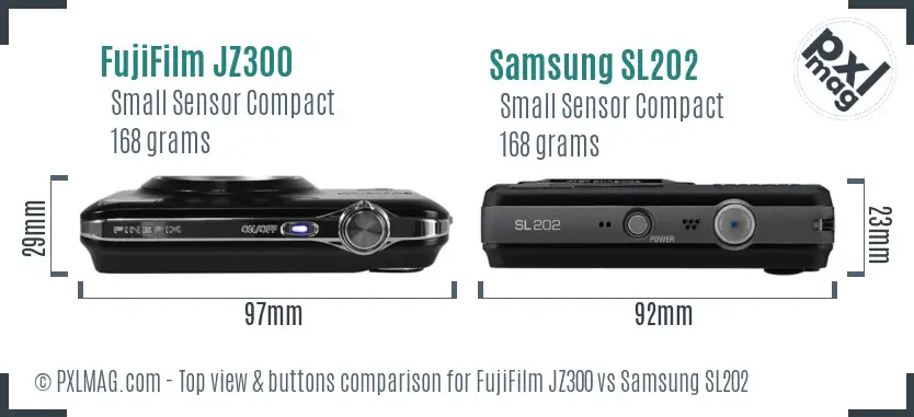 FujiFilm JZ300 vs Samsung SL202 top view buttons comparison