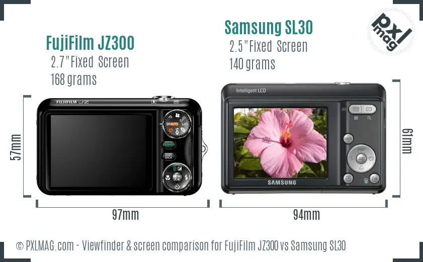 FujiFilm JZ300 vs Samsung SL30 Screen and Viewfinder comparison