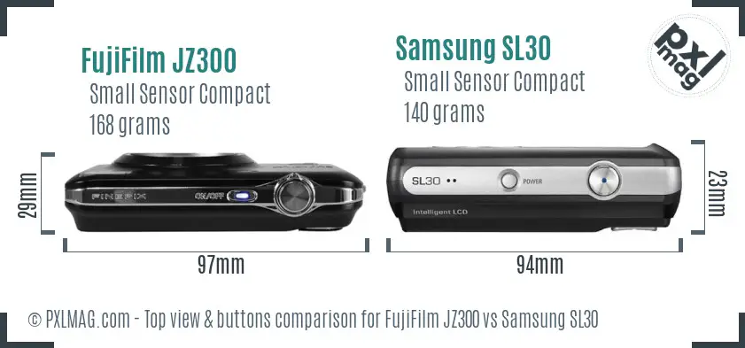 FujiFilm JZ300 vs Samsung SL30 top view buttons comparison