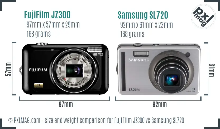 FujiFilm JZ300 vs Samsung SL720 size comparison