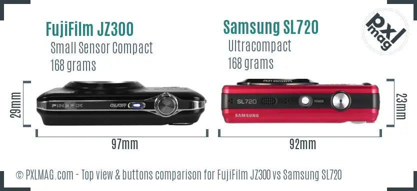 FujiFilm JZ300 vs Samsung SL720 top view buttons comparison