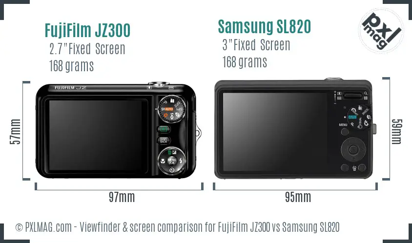 FujiFilm JZ300 vs Samsung SL820 Screen and Viewfinder comparison