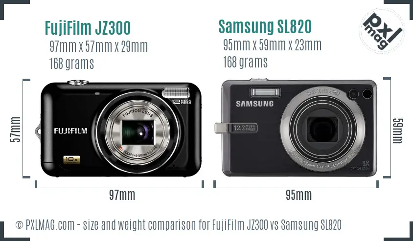 FujiFilm JZ300 vs Samsung SL820 size comparison