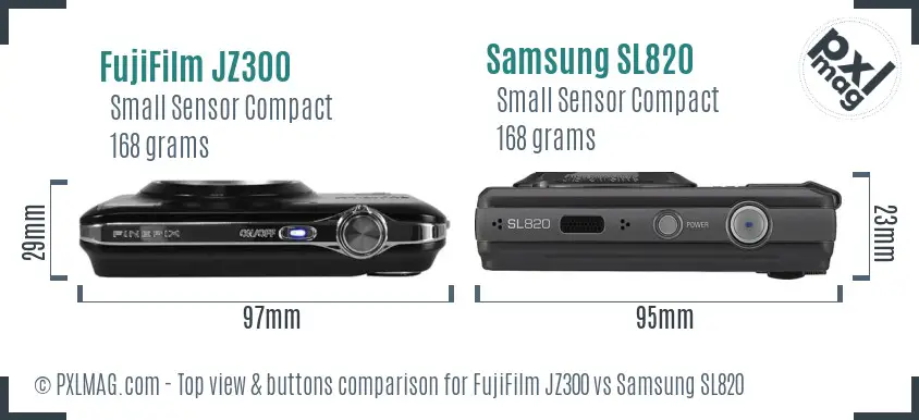 FujiFilm JZ300 vs Samsung SL820 top view buttons comparison
