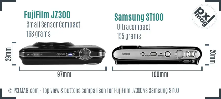 FujiFilm JZ300 vs Samsung ST100 top view buttons comparison