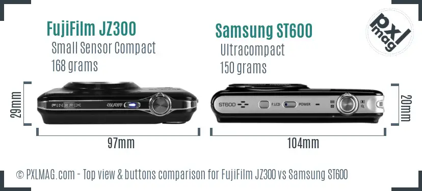 FujiFilm JZ300 vs Samsung ST600 top view buttons comparison FujiFilm JZ300 vs Samsung ST600 top view buttons comparison