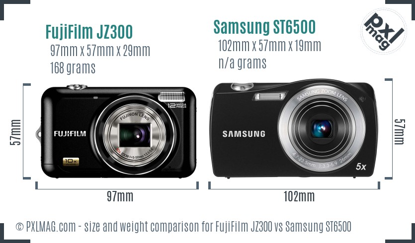 FujiFilm JZ300 vs Samsung ST6500 size comparison FujiFilm JZ300 vs Samsung ST6500 size comparison
