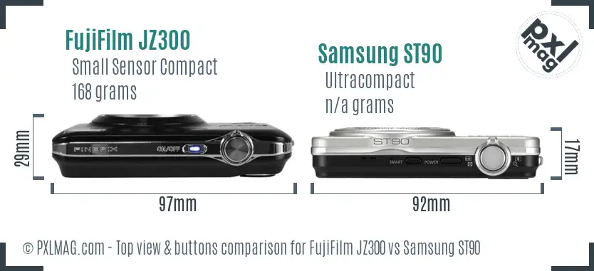 FujiFilm JZ300 vs Samsung ST90 top view buttons comparison