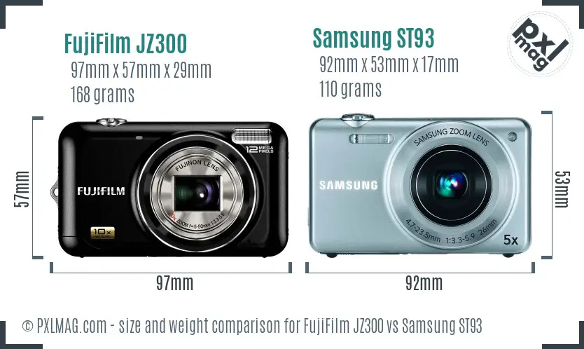 FujiFilm JZ300 vs Samsung ST93 size comparison FujiFilm JZ300 vs Samsung ST93 size comparison