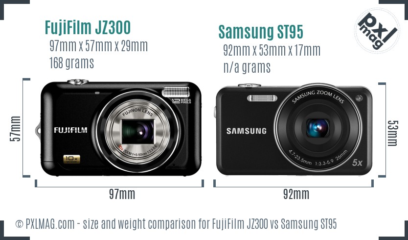 FujiFilm JZ300 vs Samsung ST95 size comparison FujiFilm JZ300 vs Samsung ST95 size comparison