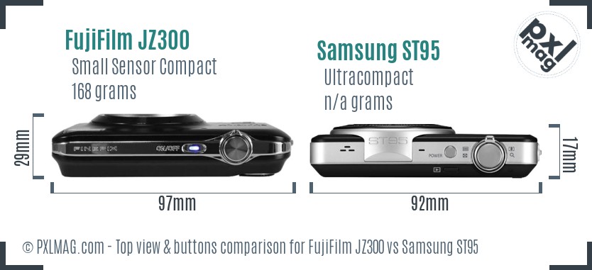 FujiFilm JZ300 vs Samsung ST95 top view buttons comparison