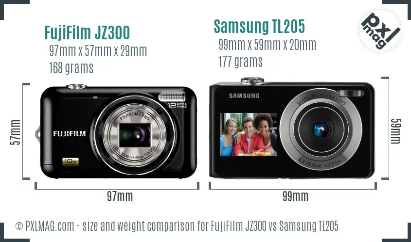 FujiFilm JZ300 vs Samsung TL205 size comparison