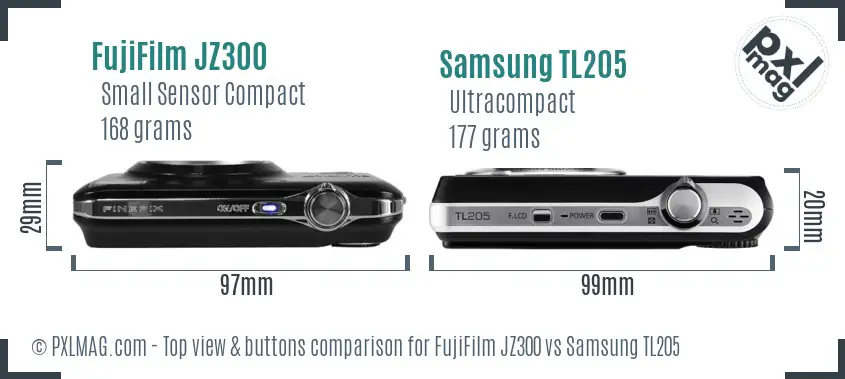 FujiFilm JZ300 vs Samsung TL205 top view buttons comparison