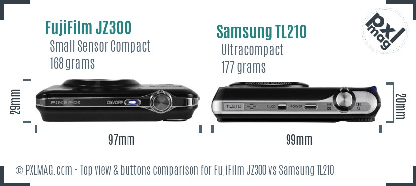 FujiFilm JZ300 vs Samsung TL210 top view buttons comparison