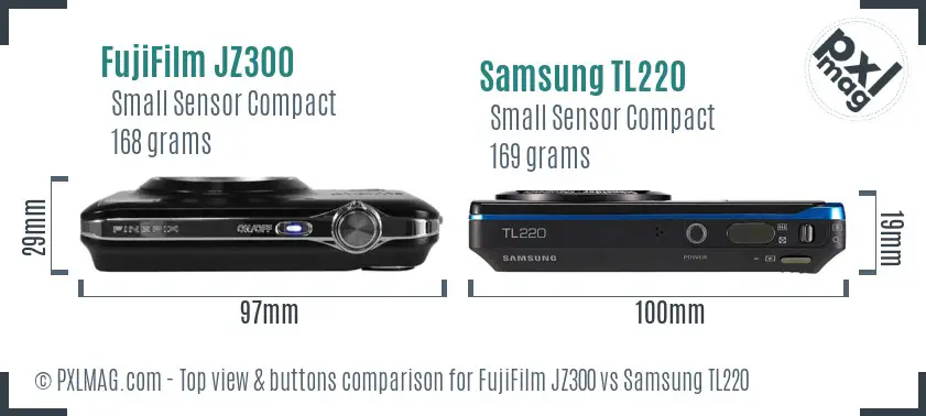 FujiFilm JZ300 vs Samsung TL220 top view buttons comparison