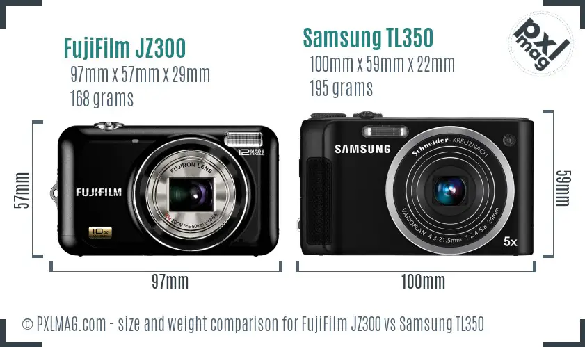 FujiFilm JZ300 vs Samsung TL350 size comparison