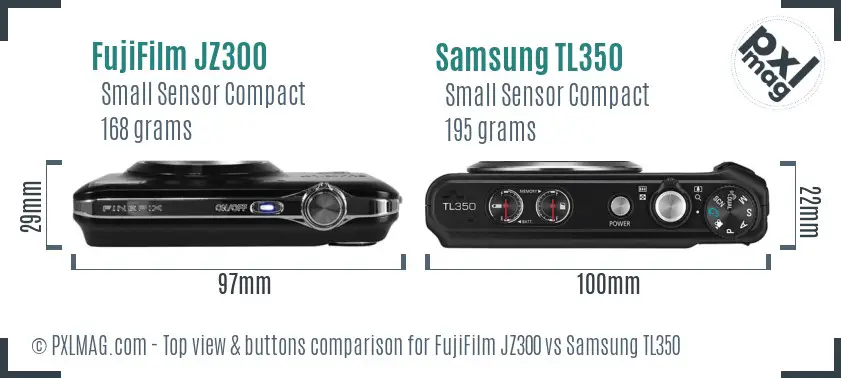 FujiFilm JZ300 vs Samsung TL350 top view buttons comparison