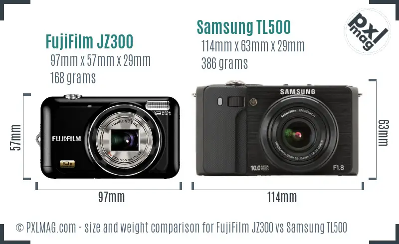 FujiFilm JZ300 vs Samsung TL500 size comparison