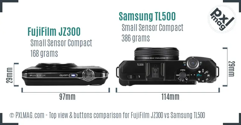 FujiFilm JZ300 vs Samsung TL500 top view buttons comparison