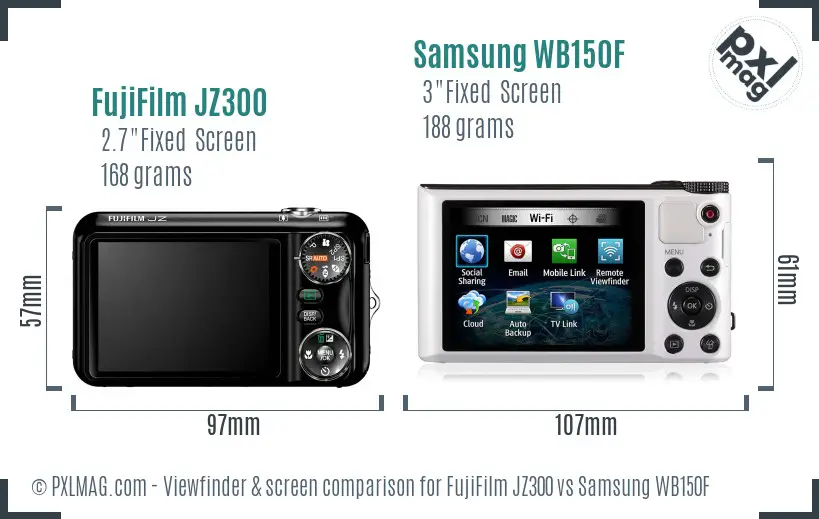 FujiFilm JZ300 vs Samsung WB150F Screen and Viewfinder comparison