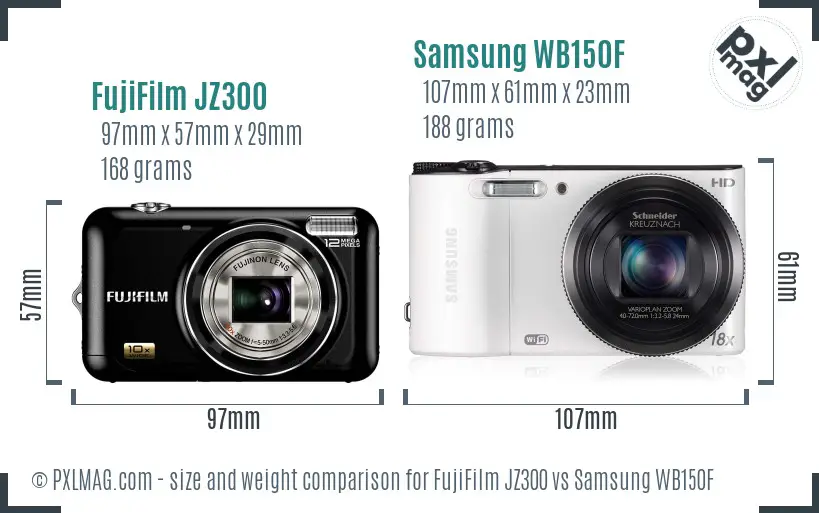 FujiFilm JZ300 vs Samsung WB150F size comparison