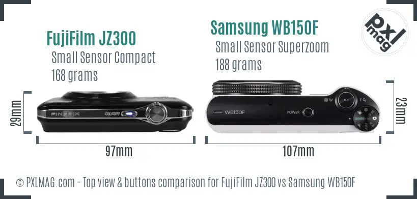 FujiFilm JZ300 vs Samsung WB150F top view buttons comparison