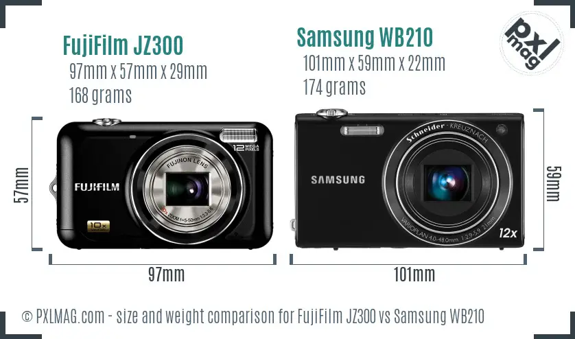 FujiFilm JZ300 vs Samsung WB210 size comparison