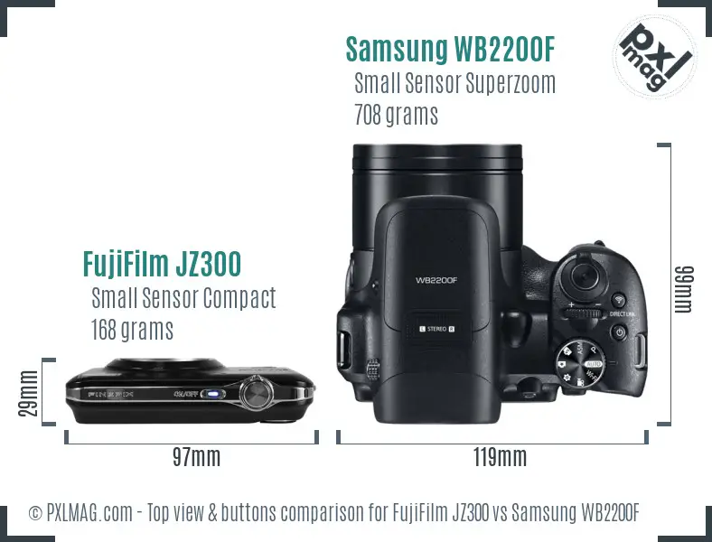 FujiFilm JZ300 vs Samsung WB2200F top view buttons comparison