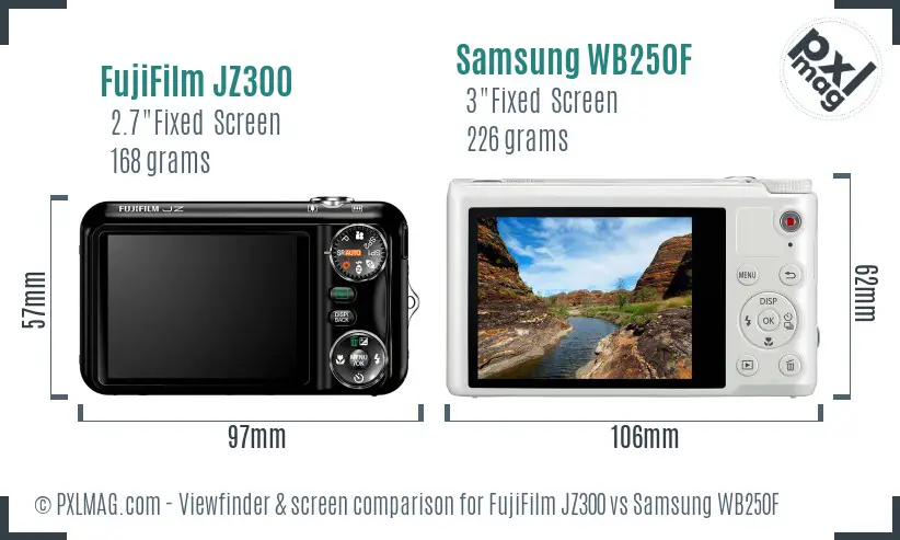 FujiFilm JZ300 vs Samsung WB250F Screen and Viewfinder comparison