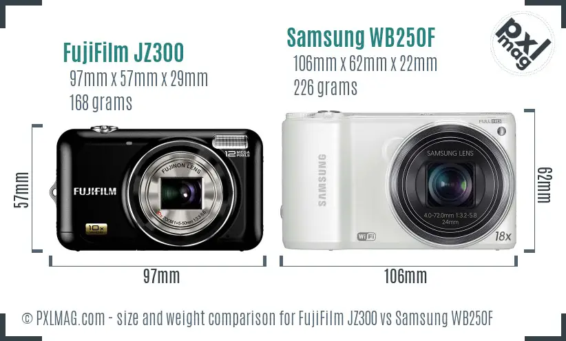 FujiFilm JZ300 vs Samsung WB250F size comparison