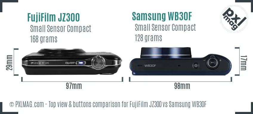 FujiFilm JZ300 vs Samsung WB30F top view buttons comparison