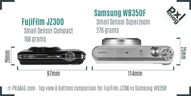 FujiFilm JZ300 vs Samsung WB350F top view buttons comparison