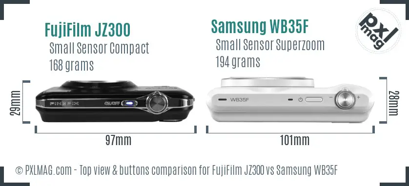 FujiFilm JZ300 vs Samsung WB35F top view buttons comparison