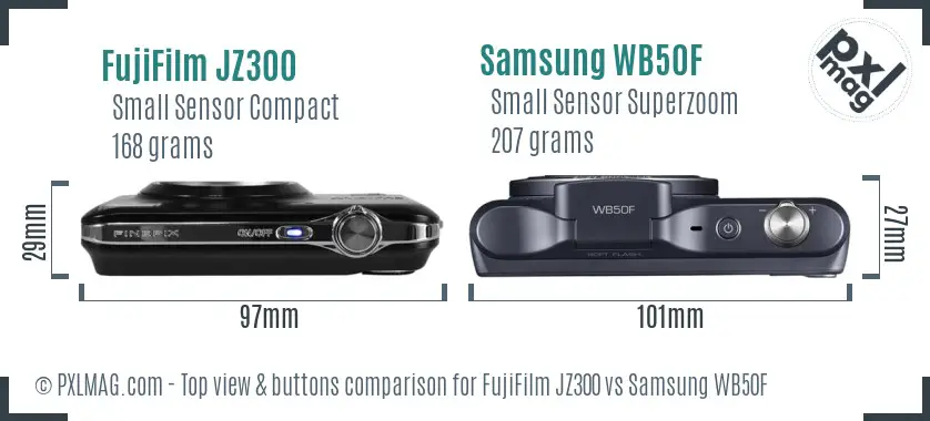 FujiFilm JZ300 vs Samsung WB50F top view buttons comparison