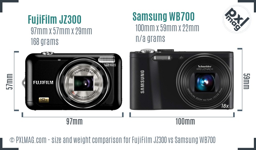 FujiFilm JZ300 vs Samsung WB700 size comparison