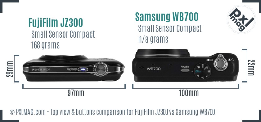 FujiFilm JZ300 vs Samsung WB700 top view buttons comparison