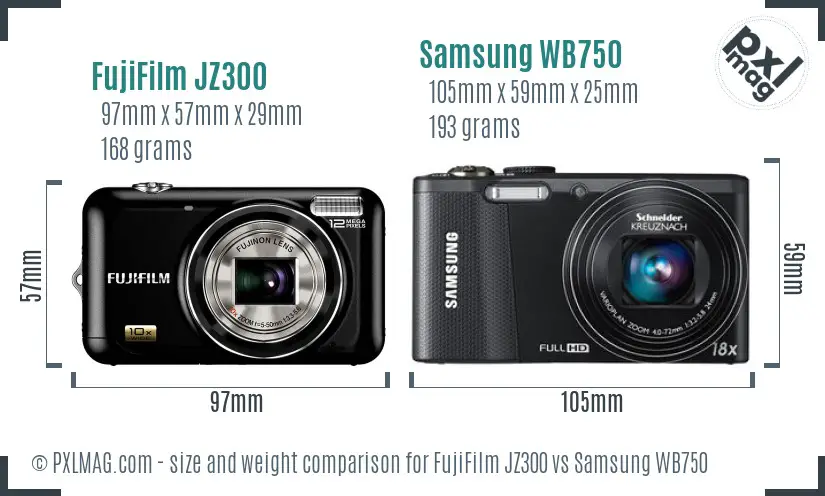 FujiFilm JZ300 vs Samsung WB750 size comparison