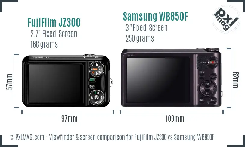 FujiFilm JZ300 vs Samsung WB850F Screen and Viewfinder comparison