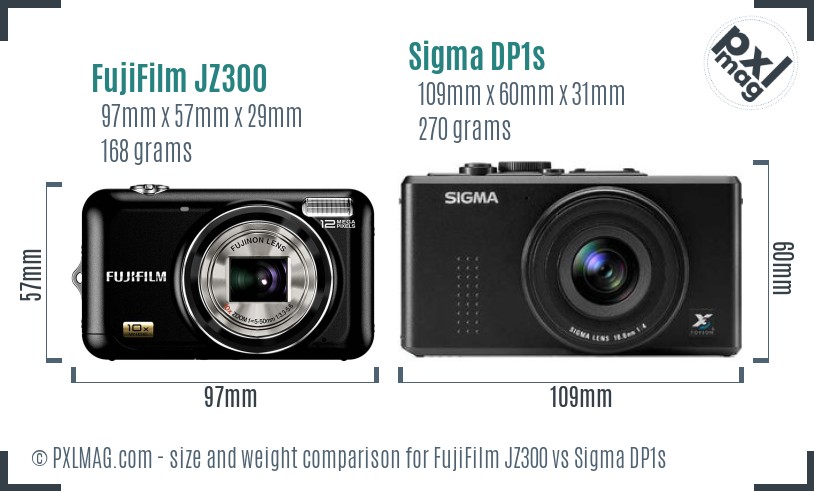 FujiFilm JZ300 vs Sigma DP1s size comparison FujiFilm JZ300 vs Sigma DP1s size comparison