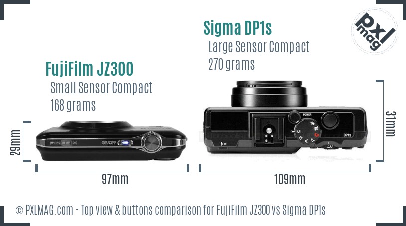 FujiFilm JZ300 vs Sigma DP1s top view buttons comparison
