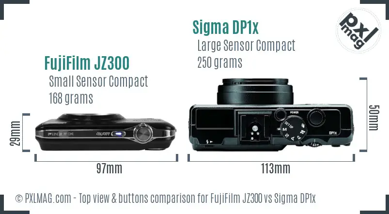 FujiFilm JZ300 vs Sigma DP1x top view buttons comparison