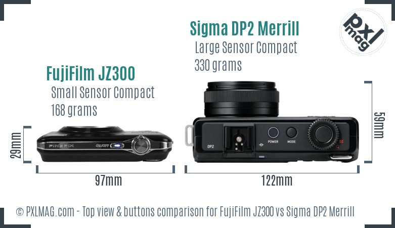 FujiFilm JZ300 vs Sigma DP2 Merrill top view buttons comparison