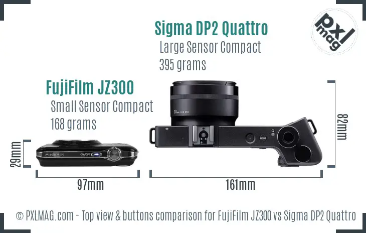 FujiFilm JZ300 vs Sigma DP2 Quattro top view buttons comparison