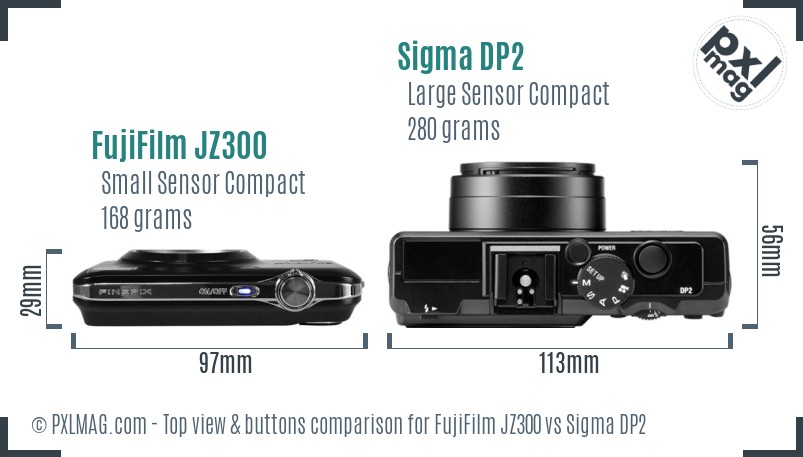 FujiFilm JZ300 vs Sigma DP2 top view buttons comparison