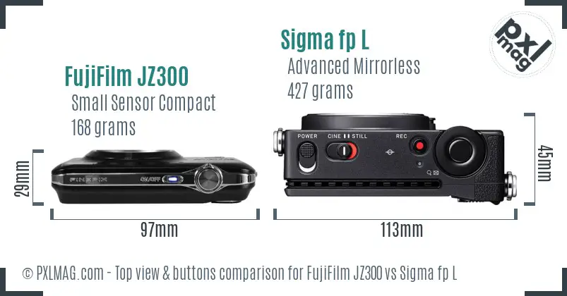 FujiFilm JZ300 vs Sigma fp L top view buttons comparison FujiFilm JZ300 vs Sigma fp L top view buttons comparison